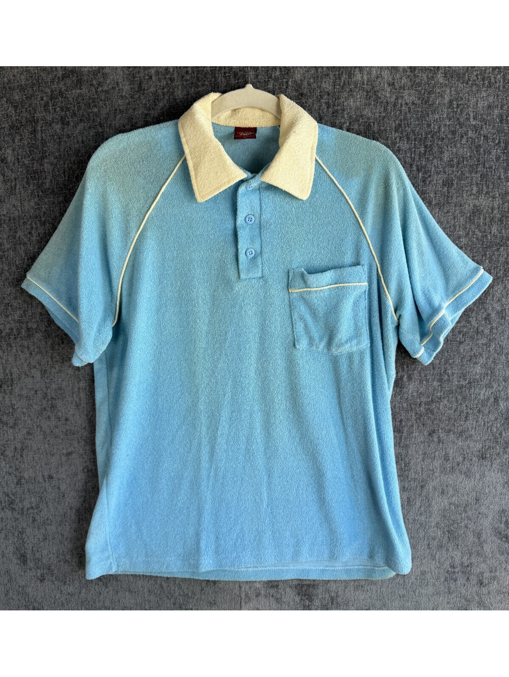 Vintage 70s Wrangler Rapid Transit Terry Cloth Polo Shirt Mens Large Blue USA